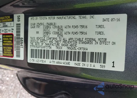 2016 Toyota Tacoma Sr from USA, damaged, VIN 5TFRX5GN7GX073756